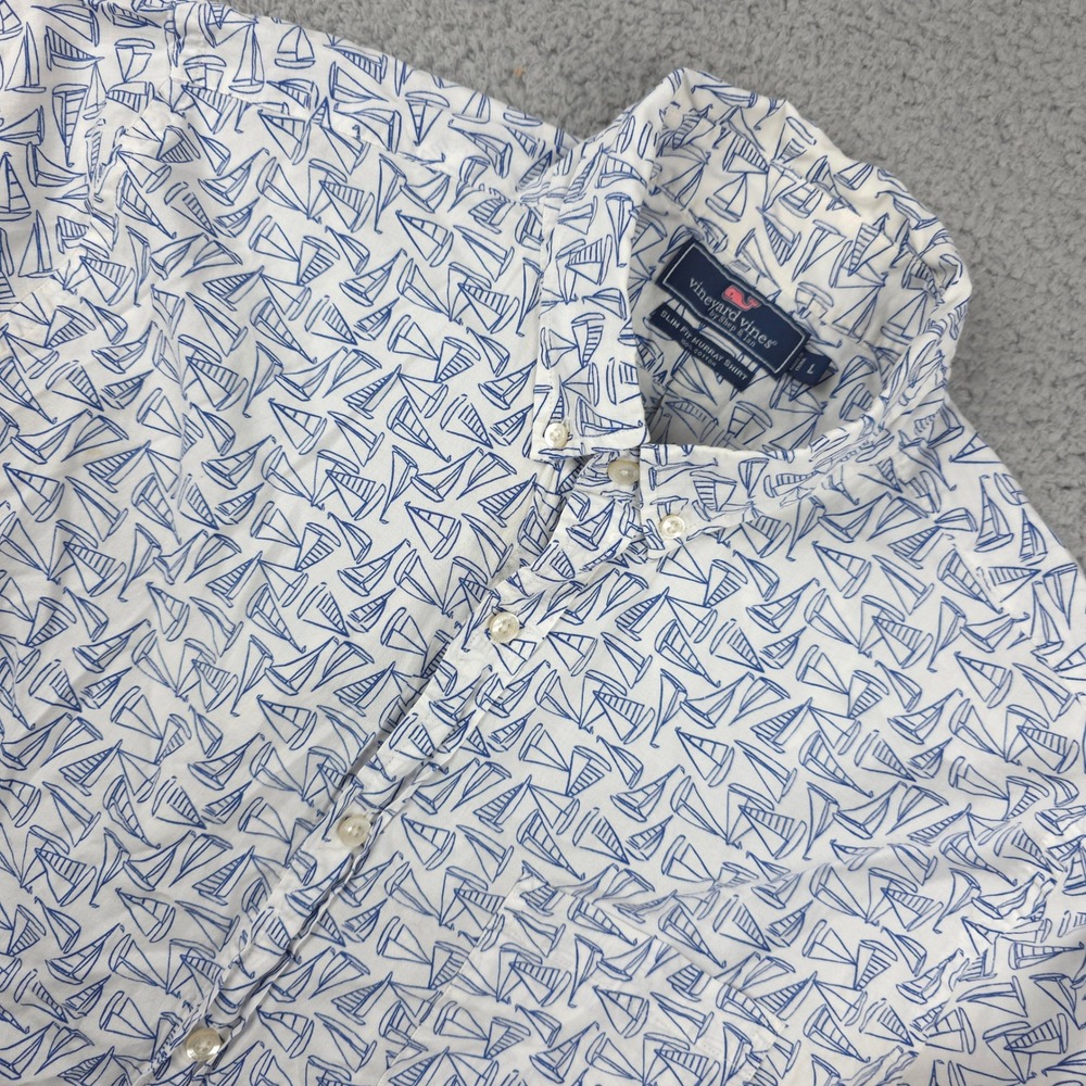 Vineyard Vines Mens L Slim Fit Murray‎ Shirt AOP Sailboat Print Long Sleeve